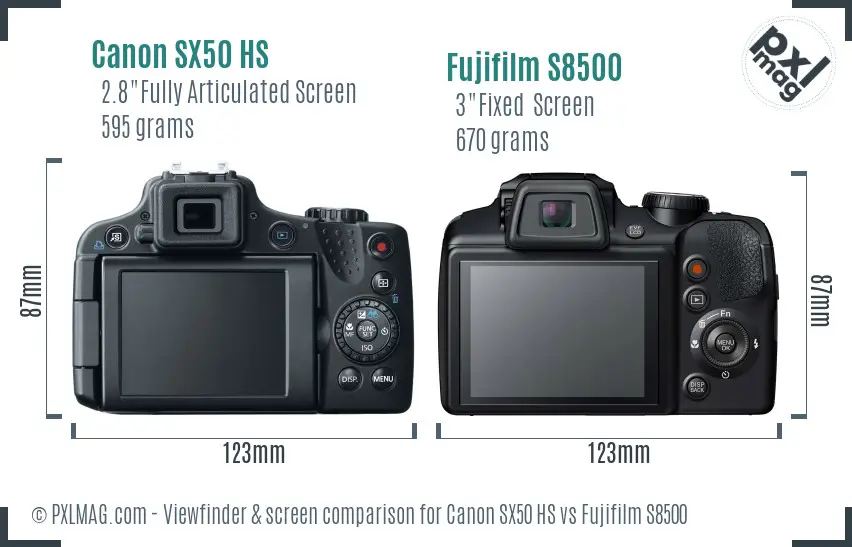 Canon SX50 HS vs Fujifilm S8500 Screen and Viewfinder comparison
