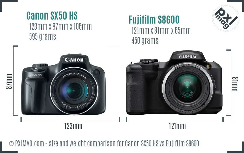 Canon SX50 HS vs Fujifilm S8600 size comparison