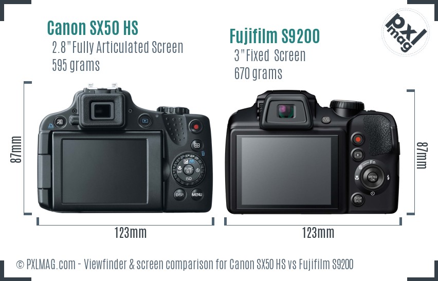 Canon SX50 HS vs Fujifilm S9200 Screen and Viewfinder comparison