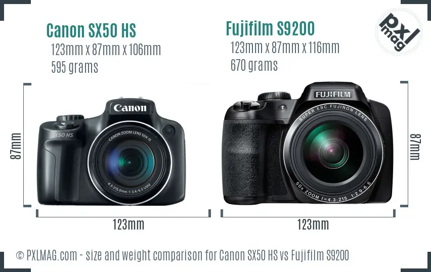 Canon SX50 HS vs Fujifilm S9200 size comparison