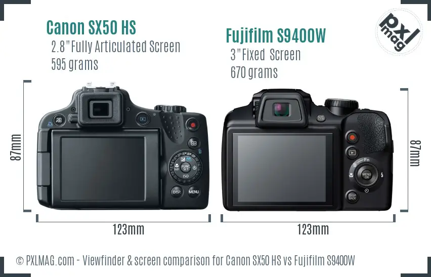Canon SX50 HS vs Fujifilm S9400W Screen and Viewfinder comparison