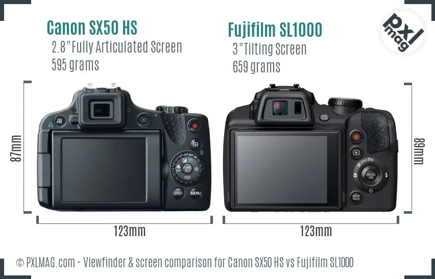 Canon SX50 HS vs Fujifilm SL1000 Screen and Viewfinder comparison