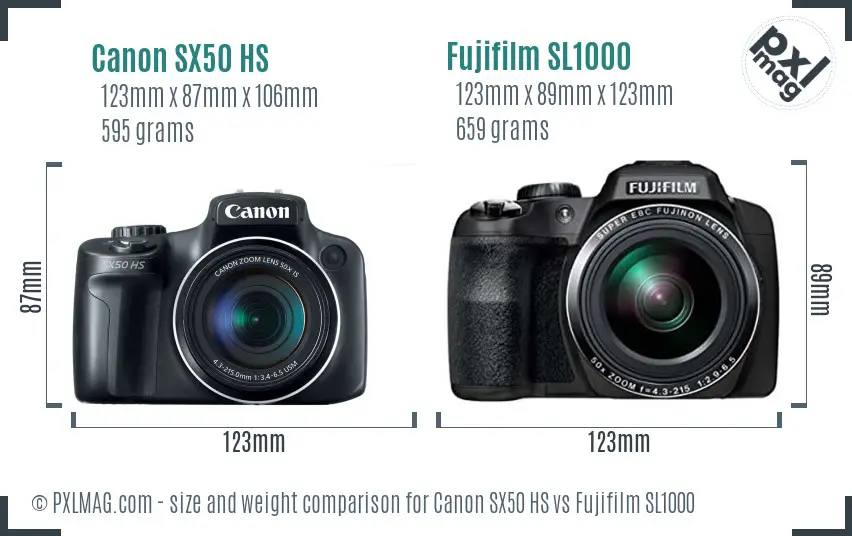 Canon SX50 HS vs Fujifilm SL1000 size comparison