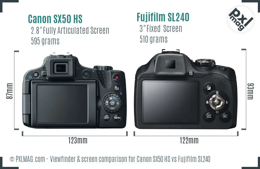 Canon SX50 HS vs Fujifilm SL240 Screen and Viewfinder comparison