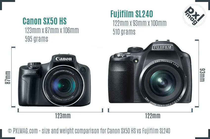 Canon SX50 HS vs Fujifilm SL240 size comparison