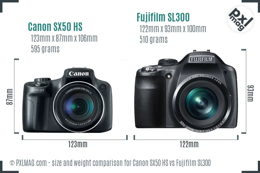 Canon SX50 HS vs Fujifilm SL300 size comparison Canon SX50 HS vs Fujifilm SL300 size comparison