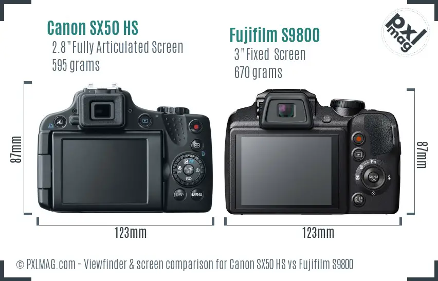 Canon SX50 HS vs Fujifilm S9800 Screen and Viewfinder comparison