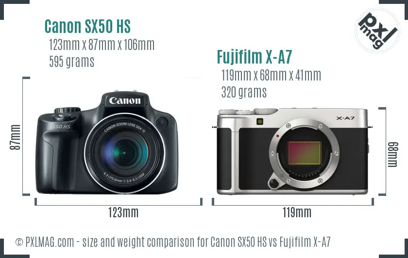 Canon SX50 HS vs Fujifilm X-A7 size comparison Canon SX50 HS vs Fujifilm X-A7 size comparison
