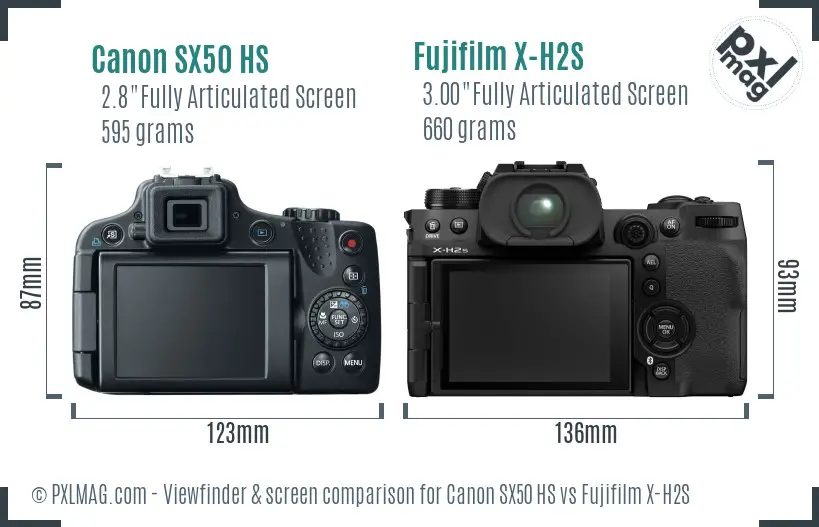 Canon SX50 HS vs Fujifilm X-H2S Screen and Viewfinder comparison Canon SX50 HS vs Fujifilm X-H2S Screen and Viewfinder comparison