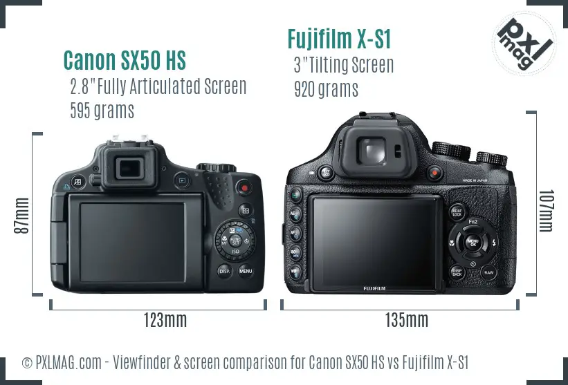 Canon SX50 HS vs Fujifilm X-S1 Screen and Viewfinder comparison