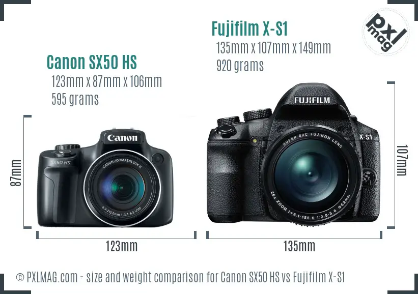 Canon SX50 HS vs Fujifilm X-S1 size comparison