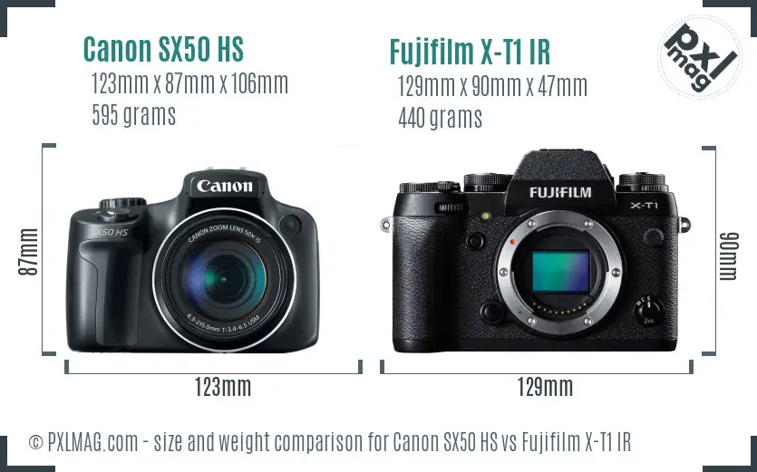 Canon SX50 HS vs Fujifilm X-T1 IR size comparison