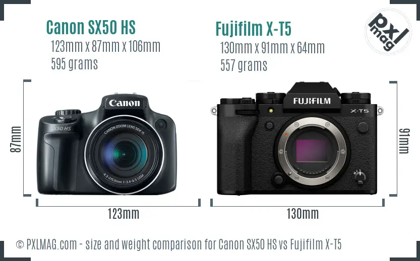Canon SX50 HS vs Fujifilm X-T5 size comparison Canon SX50 HS vs Fujifilm X-T5 size comparison