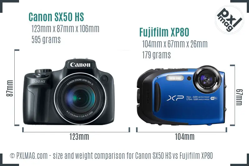 Canon SX50 HS vs Fujifilm XP80 size comparison Canon SX50 HS vs Fujifilm XP80 size comparison