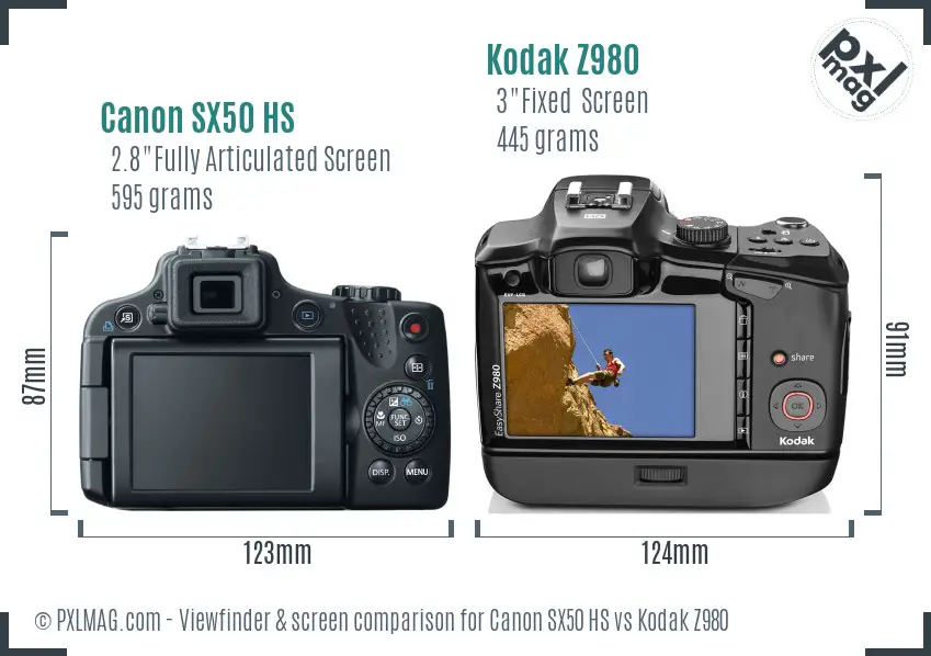 Canon SX50 HS vs Kodak Z980 Screen and Viewfinder comparison