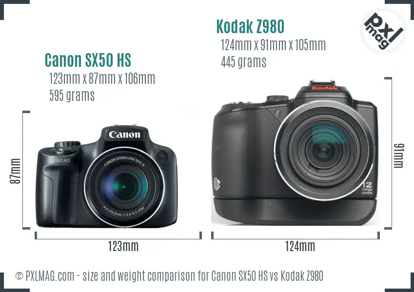 Canon SX50 HS vs Kodak Z980 size comparison