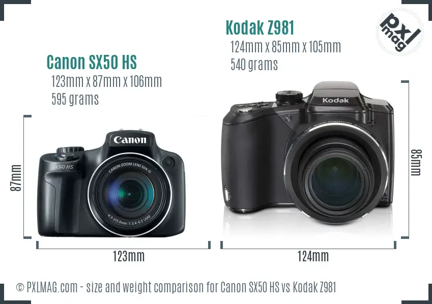 Canon SX50 HS vs Kodak Z981 size comparison