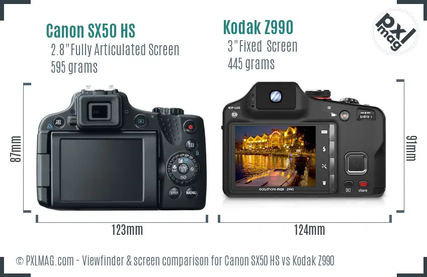 Canon SX50 HS vs Kodak Z990 Screen and Viewfinder comparison Canon SX50 HS vs Kodak Z990 Screen and Viewfinder comparison