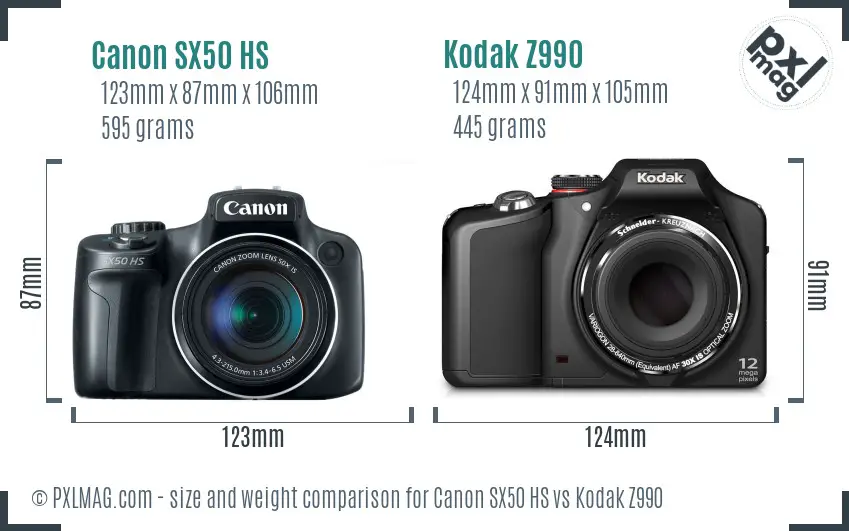Canon SX50 HS vs Kodak Z990 size comparison Canon SX50 HS vs Kodak Z990 size comparison