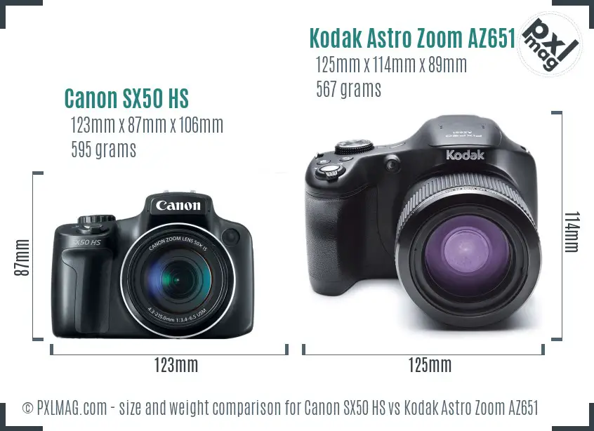 Canon SX50 HS vs Kodak Astro Zoom AZ651 size comparison