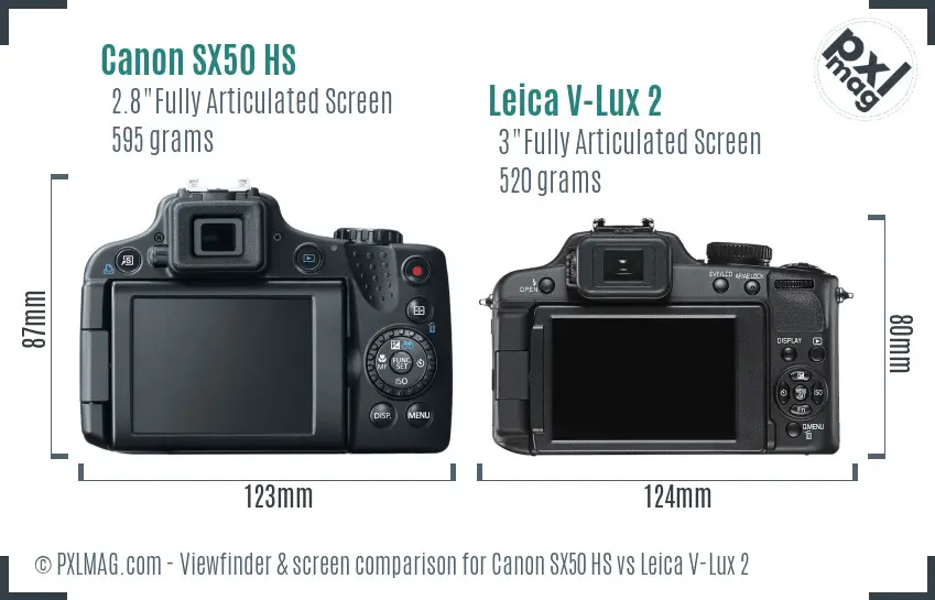 Canon SX50 HS vs Leica V-Lux 2 Screen and Viewfinder comparison