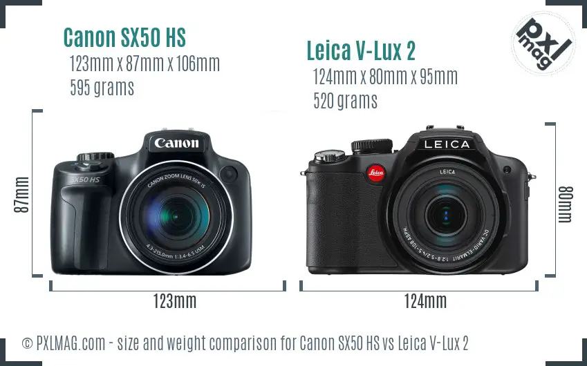 Canon SX50 HS vs Leica V-Lux 2 size comparison