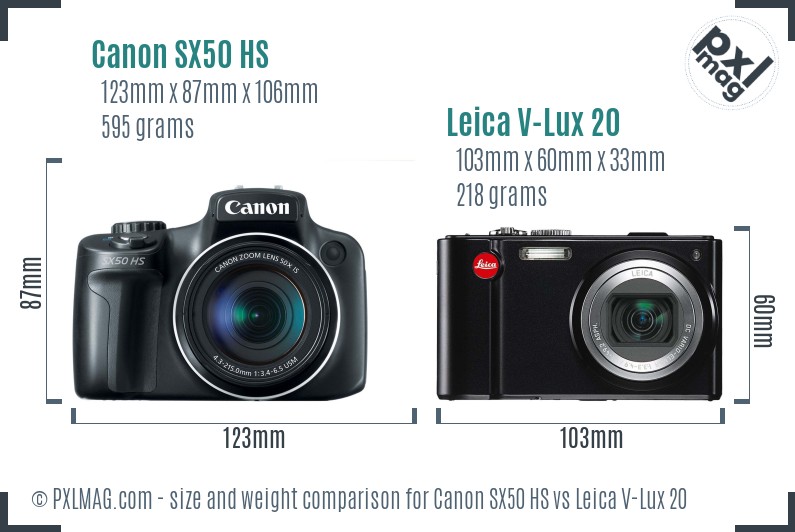 Canon SX50 HS vs Leica V-Lux 20 size comparison Canon SX50 HS vs Leica V-Lux 20 size comparison