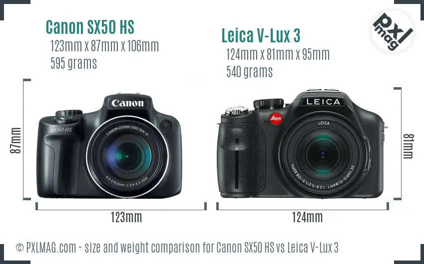 Canon SX50 HS vs Leica V-Lux 3 size comparison