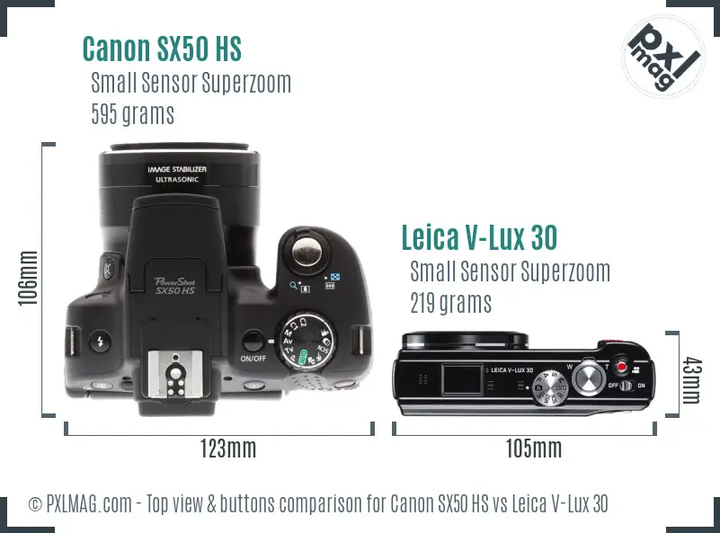 Canon SX50 HS vs Leica V-Lux 30 top view buttons comparison Canon SX50 HS vs Leica V-Lux 30 top view buttons comparison
