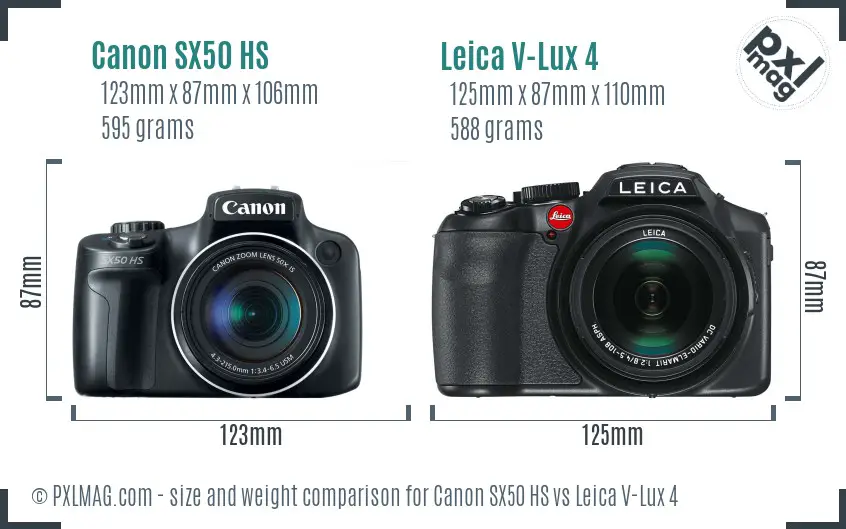 Canon SX50 HS vs Leica V-Lux 4 size comparison