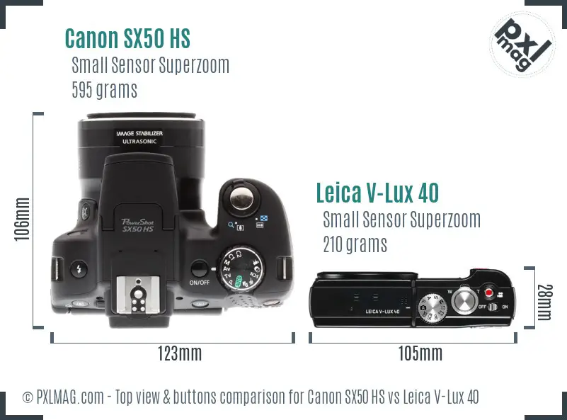 Canon SX50 HS vs Leica V-Lux 40 top view buttons comparison