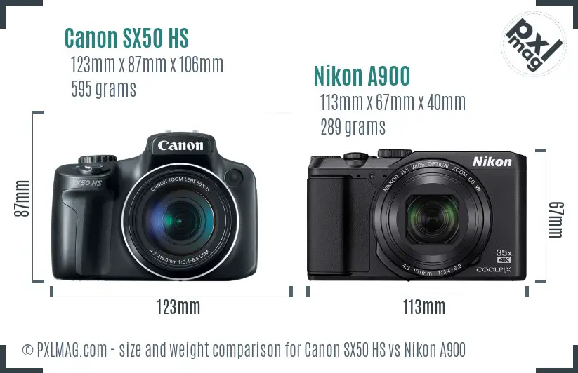 Canon SX50 HS vs Nikon A900 size comparison