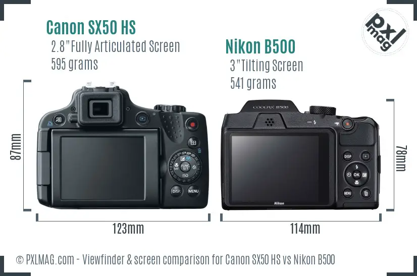 Canon SX50 HS vs Nikon B500 Screen and Viewfinder comparison