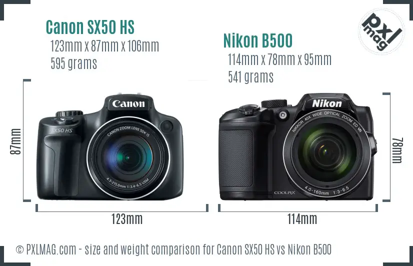 Canon SX50 HS vs Nikon B500 size comparison