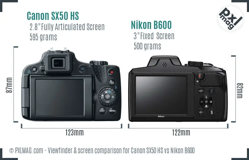 Canon SX50 HS vs Nikon B600 Screen and Viewfinder comparison