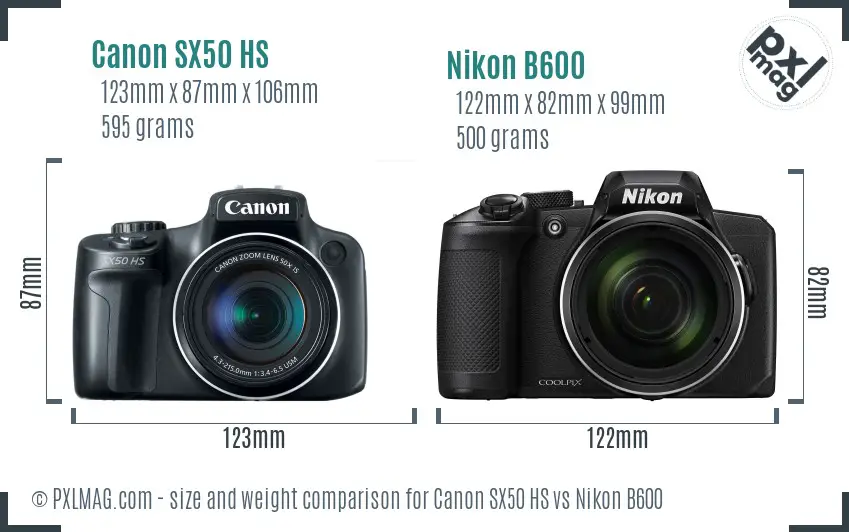 Canon SX50 HS vs Nikon B600 size comparison