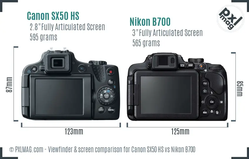 Canon SX50 HS vs Nikon B700 Screen and Viewfinder comparison