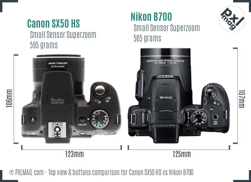 Canon SX50 HS vs Nikon B700 top view buttons comparison