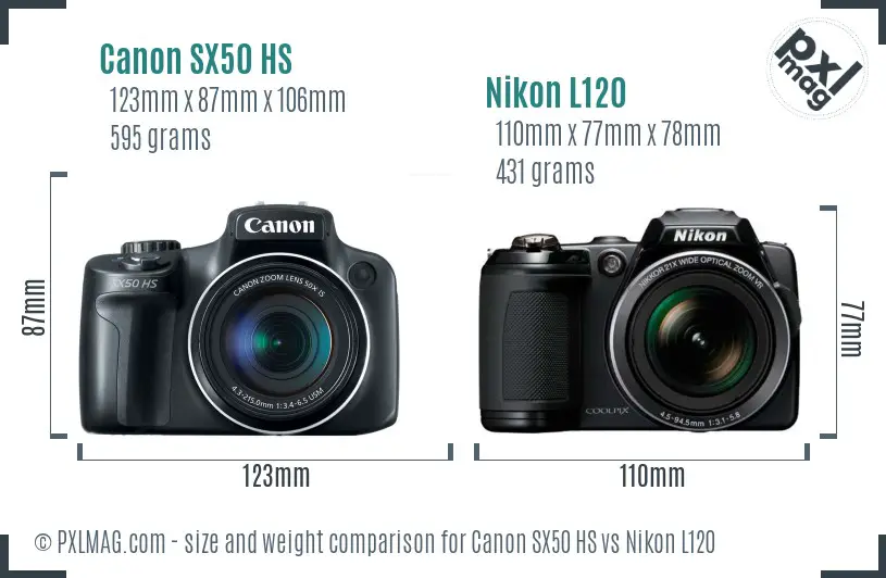 Canon SX50 HS vs Nikon L120 size comparison
