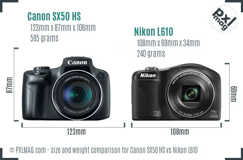 Canon SX50 HS vs Nikon L610 size comparison