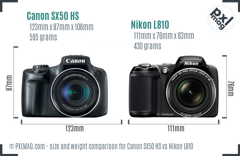 Canon SX50 HS vs Nikon L810 size comparison
