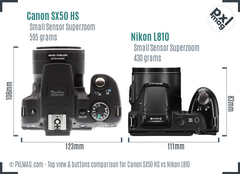 Canon SX50 HS vs Nikon L810 top view buttons comparison