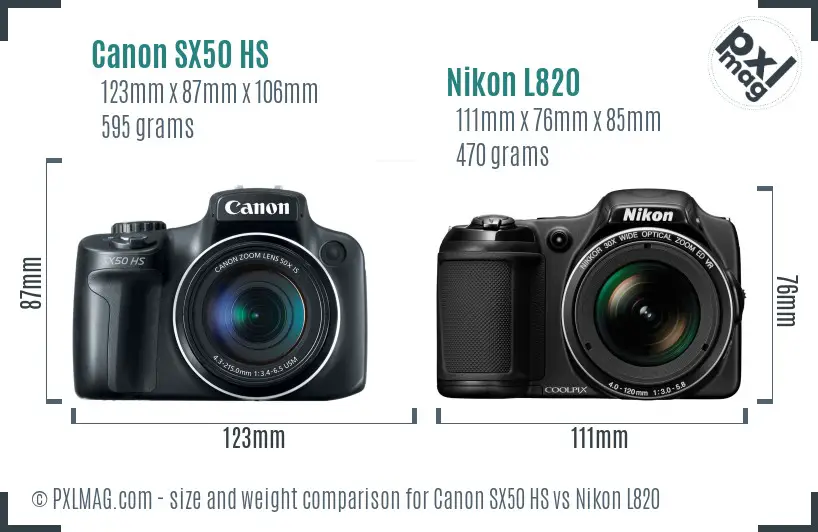 Canon SX50 HS vs Nikon L820 size comparison