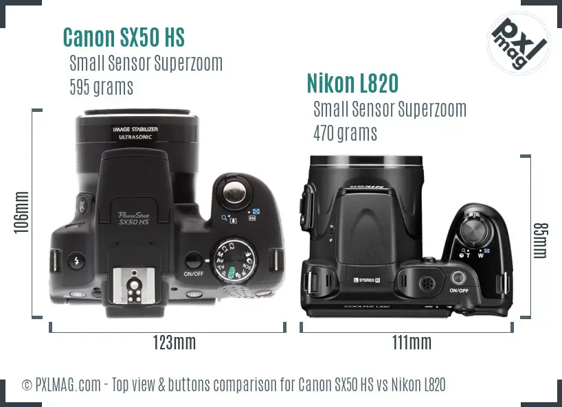 Canon SX50 HS vs Nikon L820 top view buttons comparison