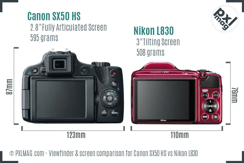 Canon SX50 HS vs Nikon L830 Screen and Viewfinder comparison