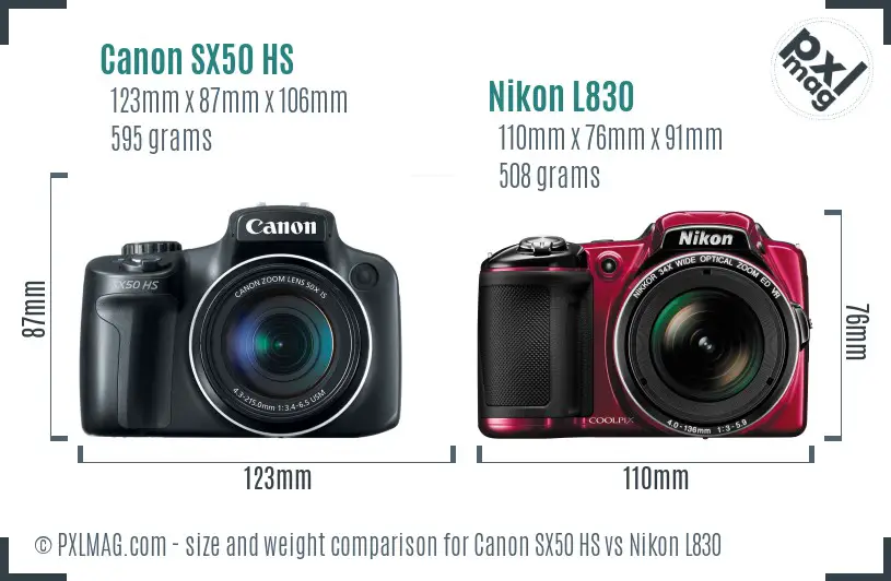 Canon SX50 HS vs Nikon L830 size comparison