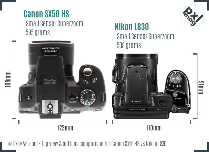 Canon SX50 HS vs Nikon L830 top view buttons comparison