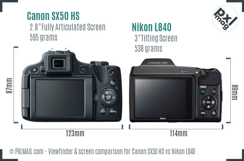 Canon SX50 HS vs Nikon L840 Screen and Viewfinder comparison