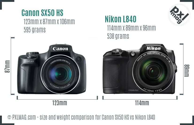 Canon SX50 HS vs Nikon L840 size comparison