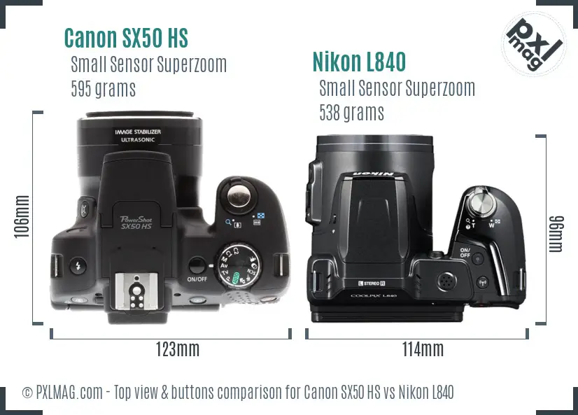 Canon SX50 HS vs Nikon L840 top view buttons comparison